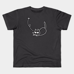 Cat and fly white line Kids T-Shirt